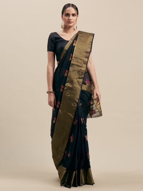 

GoSriKi Black & Gold-Toned Silk Blend Woven Design Banarasi Saree