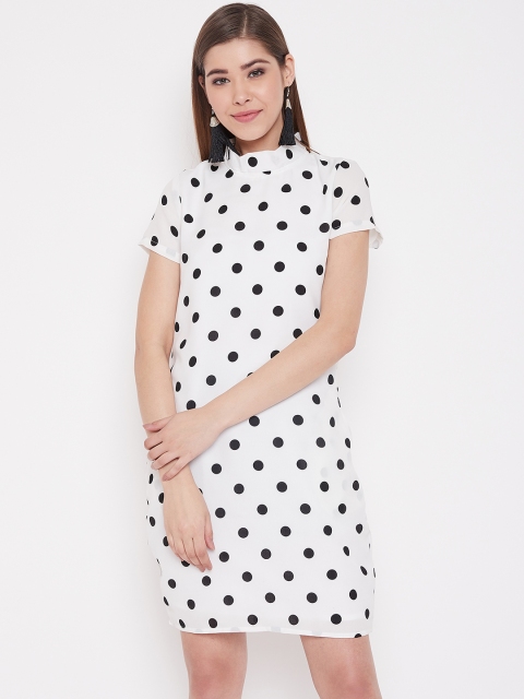 

NEEDLE WORKS Women White & Black Polka Dots Sheath Dress