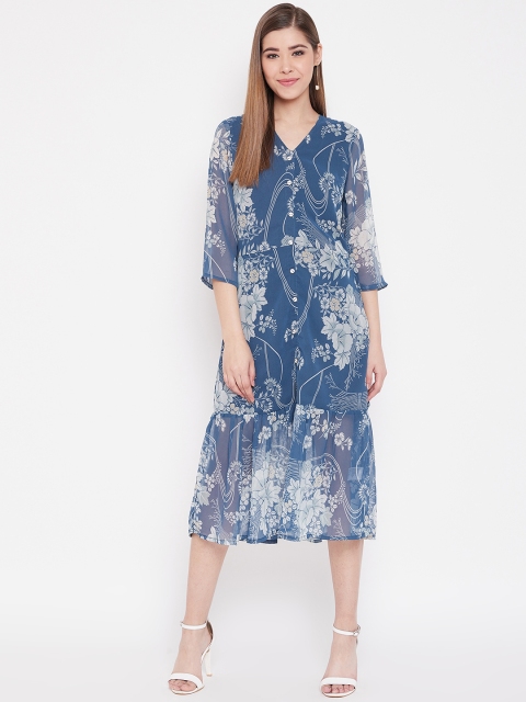

NEEDLE WORKS Women Blue Printed A-Line Dress