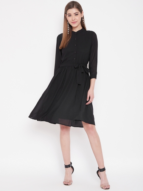 

NEEDLE WORKS Women Black Solid A-Line Dress