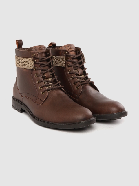 

Roadster Men Coffee Brown Solid Leather Mid-Top Flat Boots