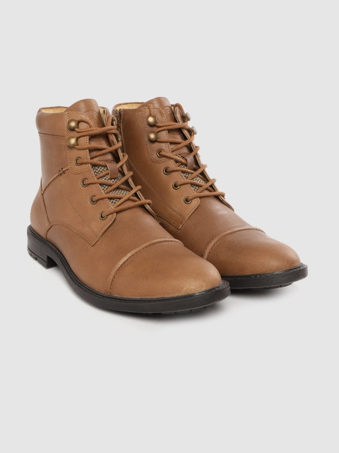 

Roadster Men Brown Solid Leather Mid-Top Flat Boots
