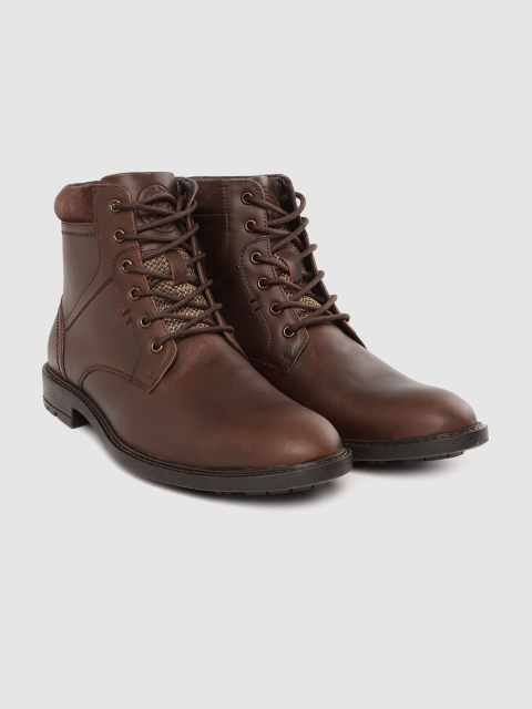 

Roadster Men Coffee Brown Solid Leather Mid-Top Flat Boots