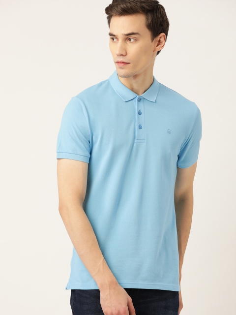 

United Colors of Benetton Men Blue Solid Polo Collar T-shirt