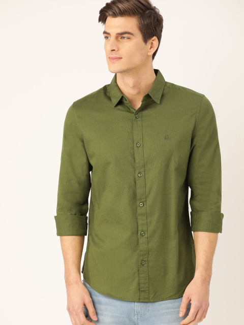 

United Colors of Benetton Men Olive Green Slim Fit Solid Casual Shirt