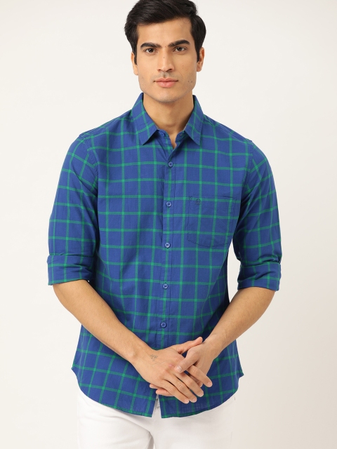 

United Colors of Benetton Men Blue & Green Regular Fit Checked Casual Shirt