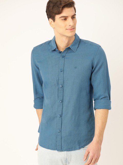

United Colors of Benetton Men Teal Blue Slim Fit Solid Casual Shirt