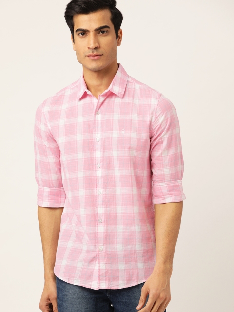 

United Colors of Benetton Men Pink & White Regular Fit Checked Casual Shirt
