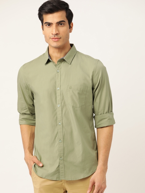 

United Colors of Benetton Men Green Regular Fit Solid Shirt, Olive