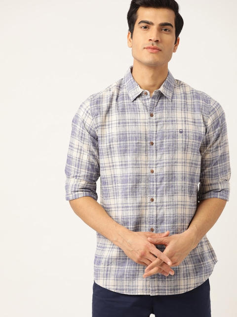

United Colors of Benetton Men Blue & Off-White Regular Fit Checked Casual Shirt