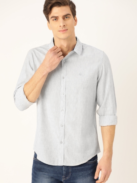 

United Colors of Benetton Men Grey Melange Slim Fit Solid Casual Shirt