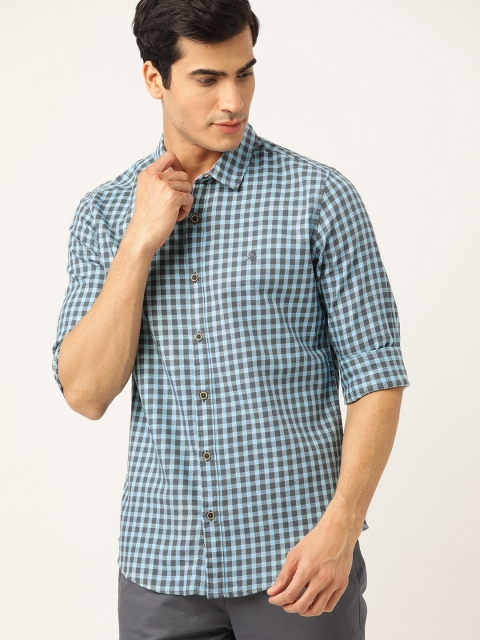 

United Colors of Benetton Men Blue & Charcoal Grey Regular Fit Checked Casual Shirt