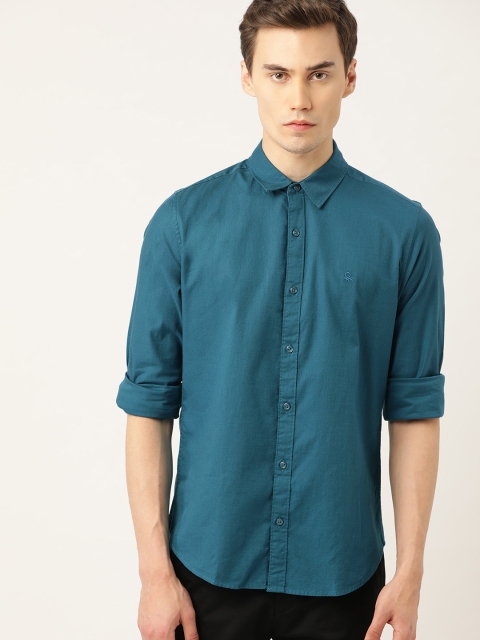 

United Colors of Benetton Men Teal Blue Regular Fit Solid Casual Shirt