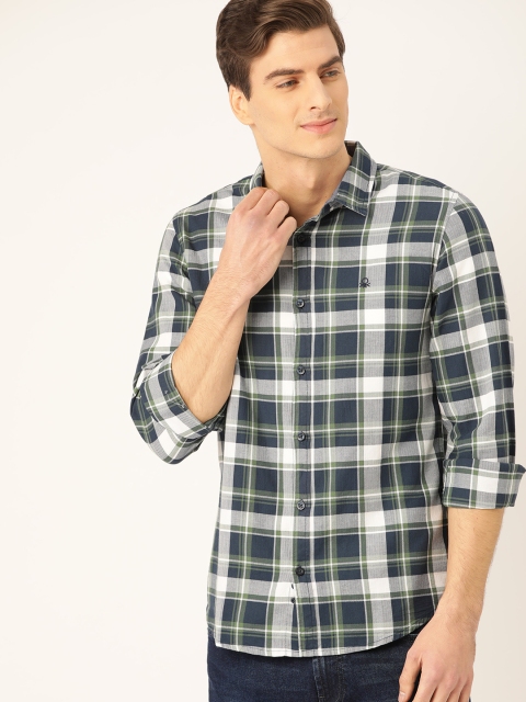 

United Colors of Benetton Men Navy Blue & White Slim Fit Checked Casual Shirt