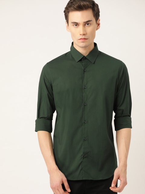 

United Colors of Benetton Men Green Regular Fit Knitted Solid Smart Casual Shirt, Olive