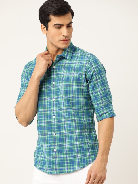 

United Colors of Benetton Men Blue & Green Regular Fit Checked Casual Shirt