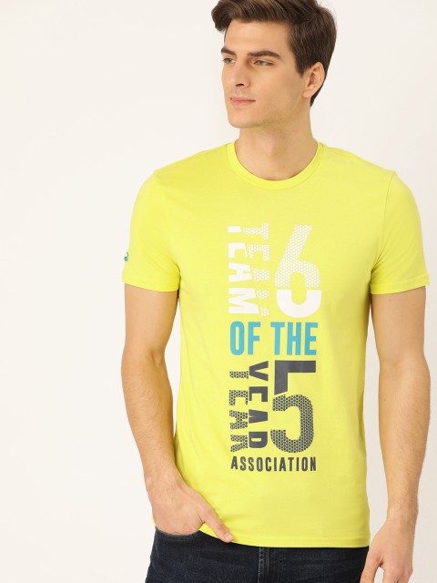 

United Colors of Benetton Men Lime Green & Charcoal Grey Printed Round Neck T-shirt