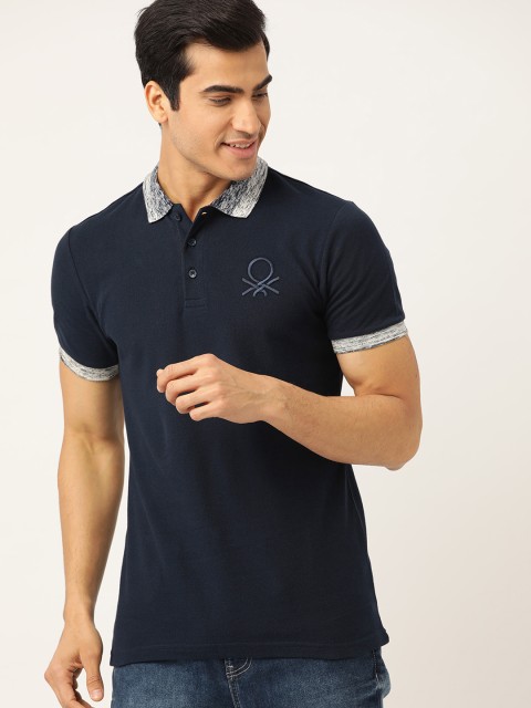 

United Colors of Benetton Men Navy Blue Solid Polo Collar T-shirt