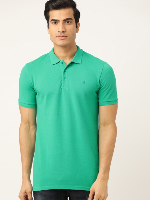 

United Colors of Benetton Men Green Solid Polo Collar T-shirt