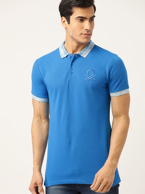 

United Colors of Benetton Men Blue Solid Polo Collar T-shirt