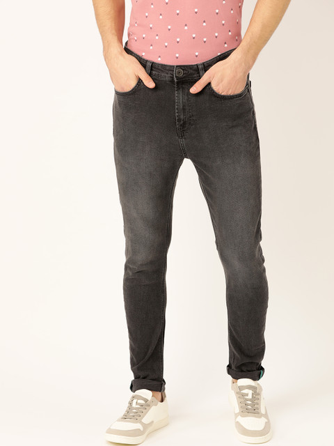 

United Colors of Benetton Men Charcoal Grey Carrot Fit Clean Look Stretchable Jeans