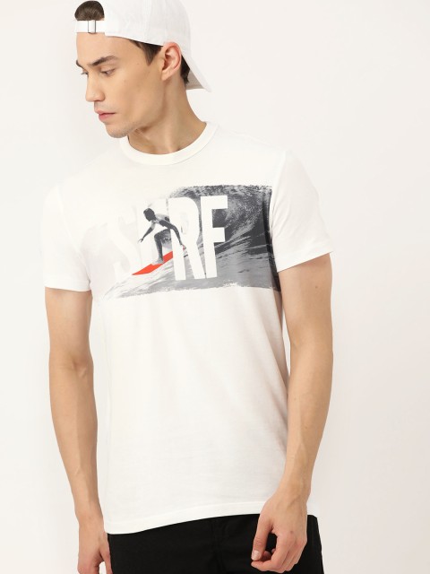 

United Colors of Benetton Men White & Grey Printed Round Neck T-shirt