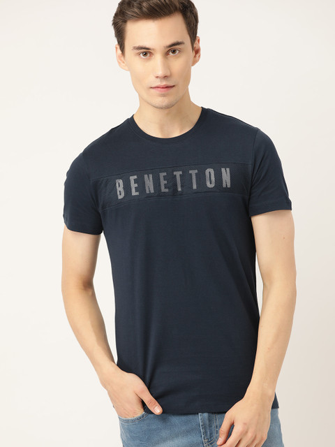 

United Colors of Benetton Men Navy Blue Printed Round Neck T-shirt