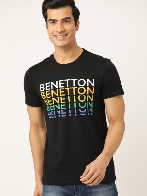 

United Colors of Benetton Men Black & Yellow Printed Round Neck T-shirt