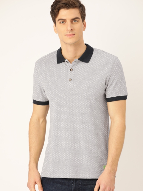

United Colors of Benetton Men Grey & Off-White Printed Polo Collar T-shirt