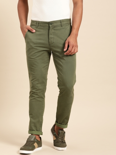 

United Colors of Benetton Men Olive Green & Brown Slim Fit Printed Chinos