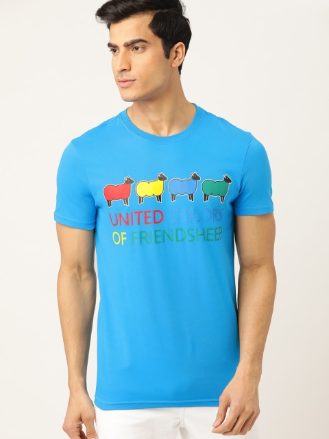 

United Colors of Benetton Men Blue Printed Round Neck T-shirt