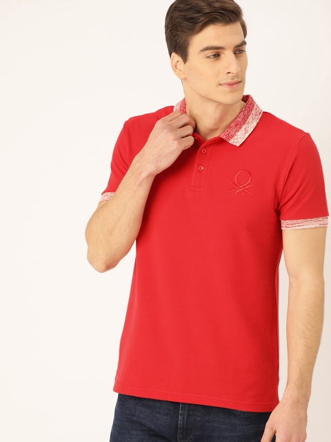 

United Colors of Benetton Men Red Solid Polo Collar T-shirt