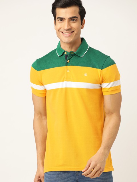 

United Colors of Benetton Men Yellow & Green Colourblocked Polo Collar T-shirt