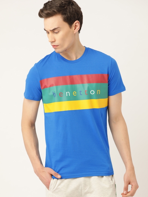 Men Blue Striped Detail Round Neck T-shirt