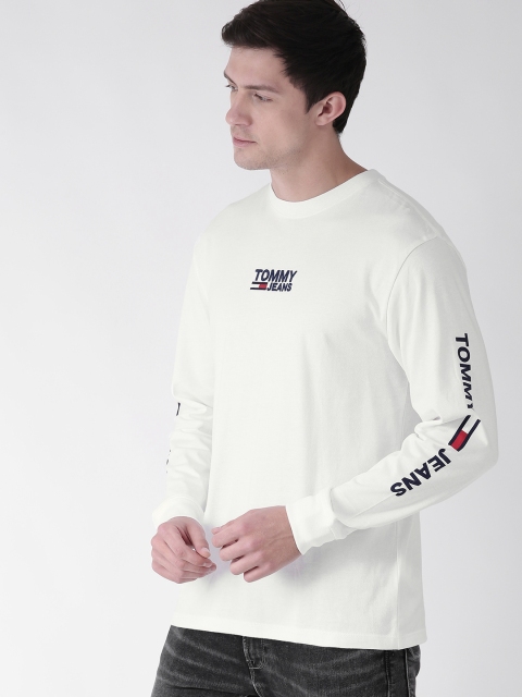 

Tommy Hilfiger Men White Solid Round Neck T-shirt With Embroidered Detail