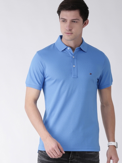 

Tommy Hilfiger Men Blue Slim Fit Solid Polo Collar Pure Cotton T-shirt