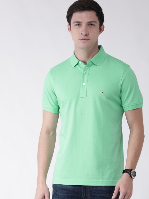 

Tommy Hilfiger Men Sea Green Slim Fit Solid Polo Collar T-shirt