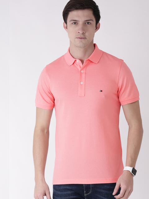 

Tommy Hilfiger Men Pink Slim Fit Solid Polo Collar T-shirt