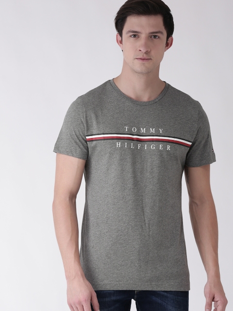 

Tommy Hilfiger Men Grey Melange Printed Round Neck T-shirt