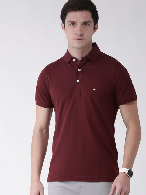 

Tommy Hilfiger Men Maroon Solid Polo Collar Slim Fit T-shirt