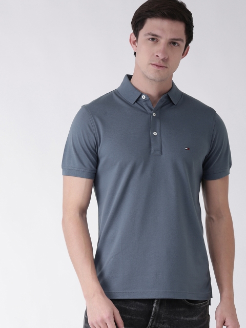

Tommy Hilfiger Men Blue Solid Polo Collar Slim Fit T-shirt
