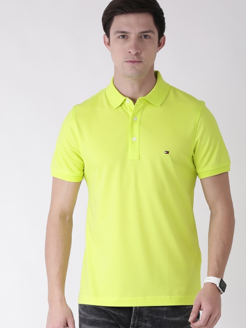 

Tommy Hilfiger Men Fluorescent Green Slim Fit Solid Polo Collar T-shirt