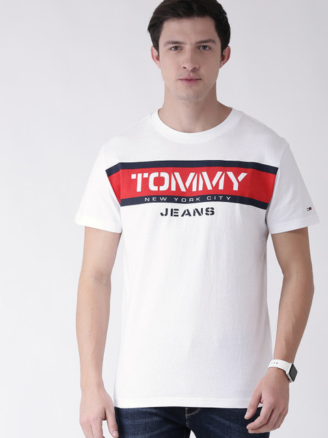 

Tommy Hilfiger Men White Printed Round Neck Pure Cotton T-shirt