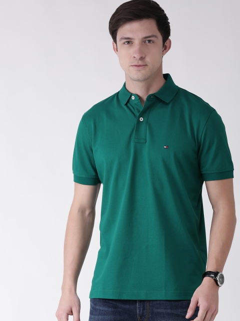 

Tommy Hilfiger Men Green Solid Polo Collar Pure Cotton T-shirt