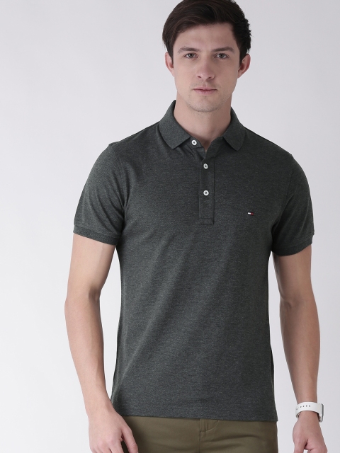 

Tommy Hilfiger Men Charcoal Black Slim Fit Solid Polo Collar T-shirt