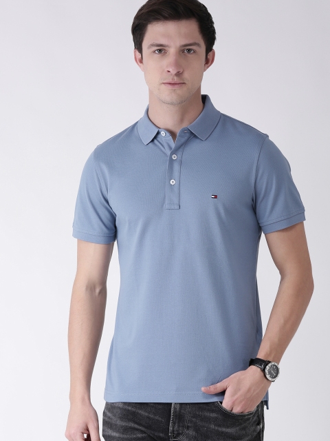 

Tommy Hilfiger Men Blue Slim Fit Solid Polo Collar T-shirt