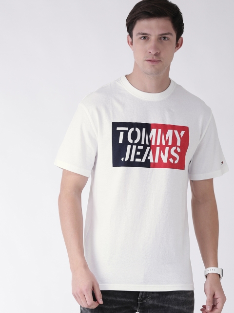 

Tommy Hilfiger Men White Printed Round Neck Pure Cotton T-shirt