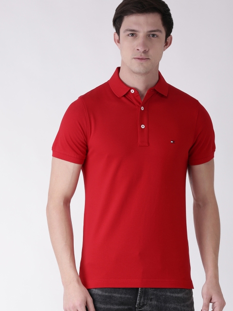 

Tommy Hilfiger Men Red Slim Fit Solid Polo Collar T-shirt