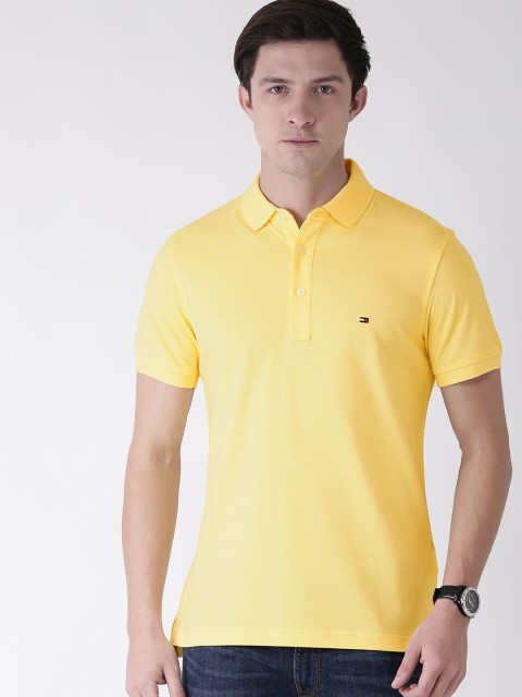 

Tommy Hilfiger Men Yellow Slim Fit Solid Polo Collar T-shirt