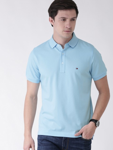 

Tommy Hilfiger Men Blue Slim Fit Solid Polo Collar T-shirt